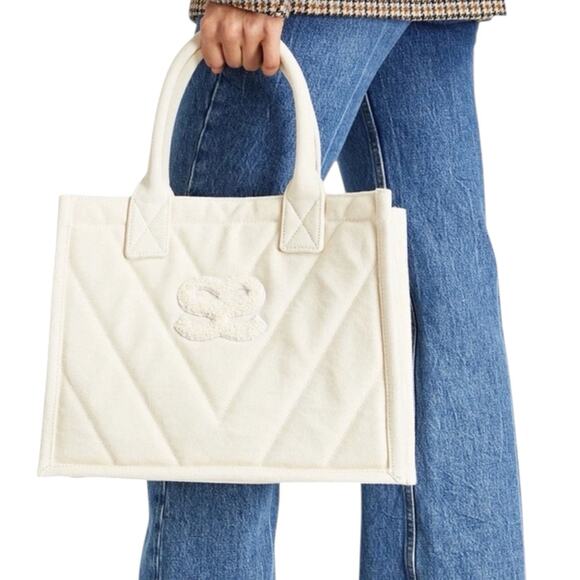 NWT Sandro Kabash Quilted Tote Bag Ecru White Medium Designer Bag - Picture 1 of 12